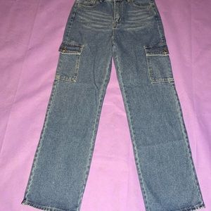 Straight leg blue jeans